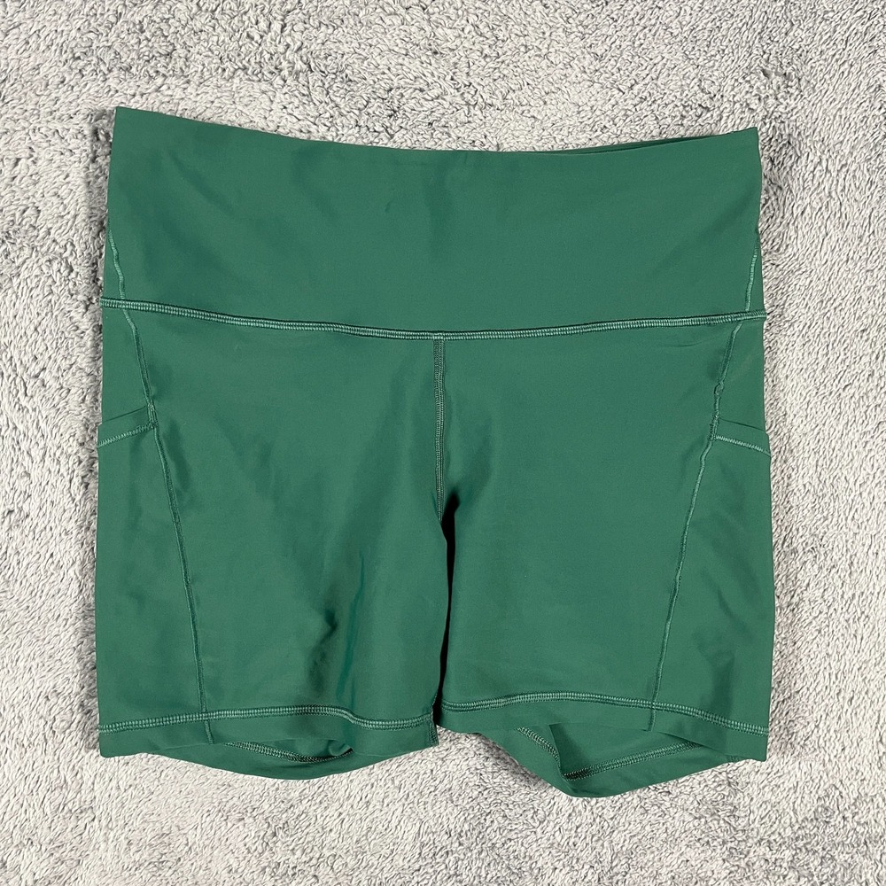 Athleta Yoga Biker Shorts Womens M Green Interval Stash 5" Pockets Performance
